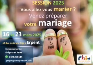 Peut être une image de texte qui dit ’Pour se préparer au mariage や 2024-2025 Un cycle de formation en rencontres pour se préparer sacrement composée d'un prétre mariage, animé une equipe de couples mariés. Une merveilleuse opportunité de se poser des questions essentielles sur l'engagement et de découvrir que Dieu veut donner travers ce sacrement. Le 21/11, 19/12, 23/01, 20/02, 20/03. de 19h30 21h30 le: 4/05 de 11h 14h30. RENSEIGNEMENTS: Salle Saint Jean-Paul u, Rue Belvédère 41B, 5000 Namur Mario Tomassi 04787 047876227 (pestorale.anledcede Pêre Fabien Lambert fabienlambert13@hotmail.com) PASTORALE AMILIALE DIOCESE NAMUR NAMUR’